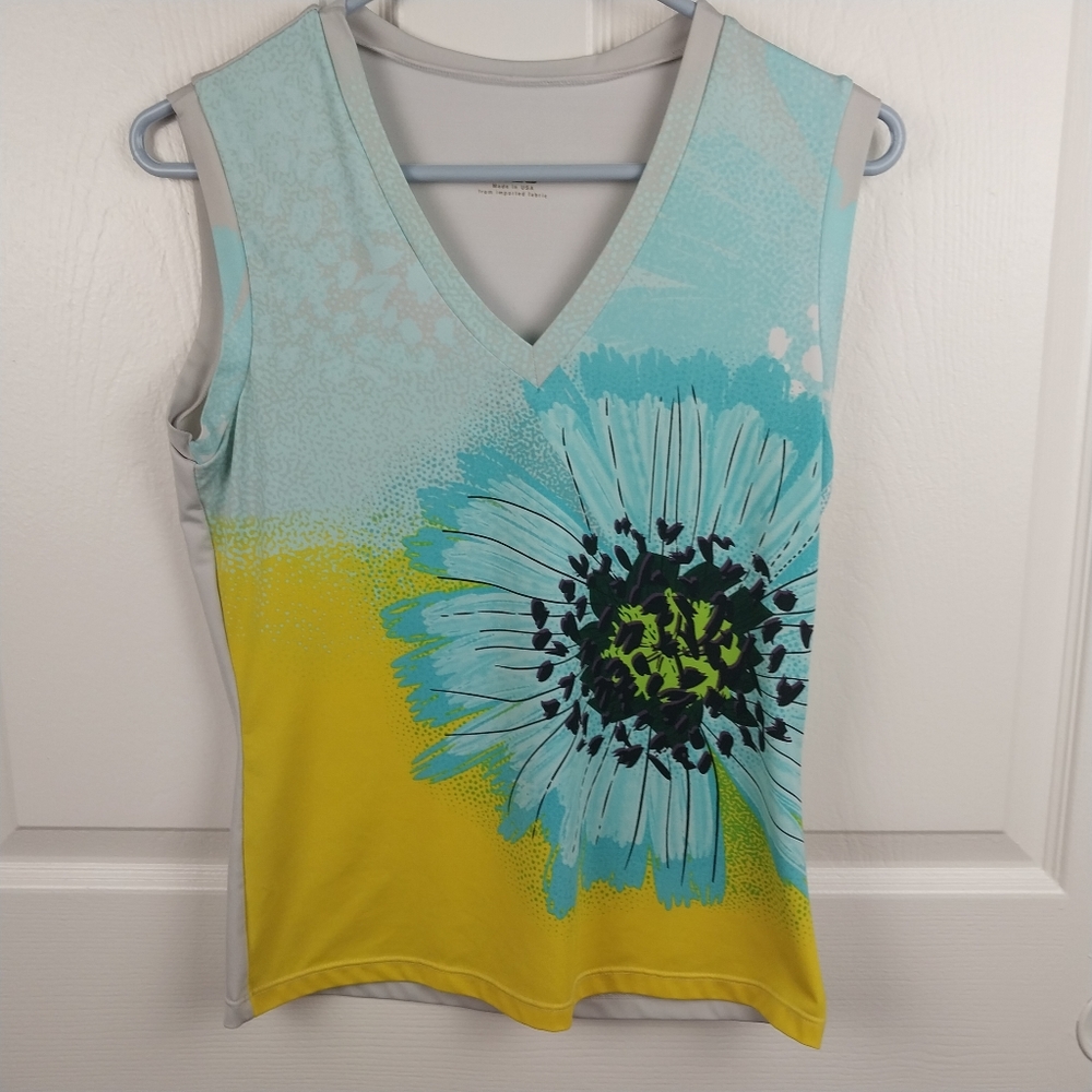 Fila Women's Medium Yellow and Blue Floral Workout V-neck Tank Top